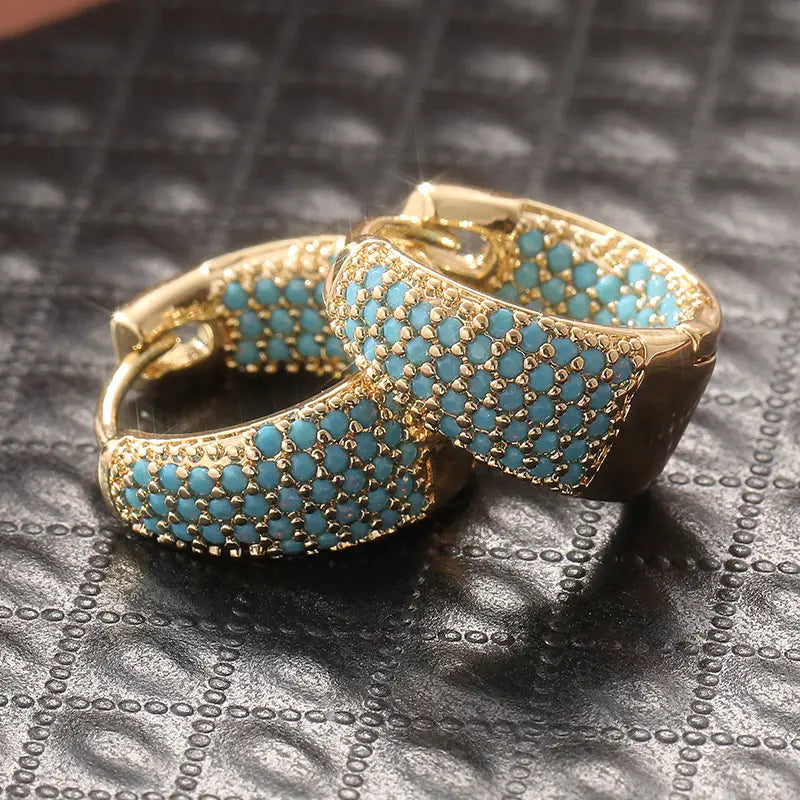 Golden-Tone Turquoise Beaded Hoop Earrings | Gold