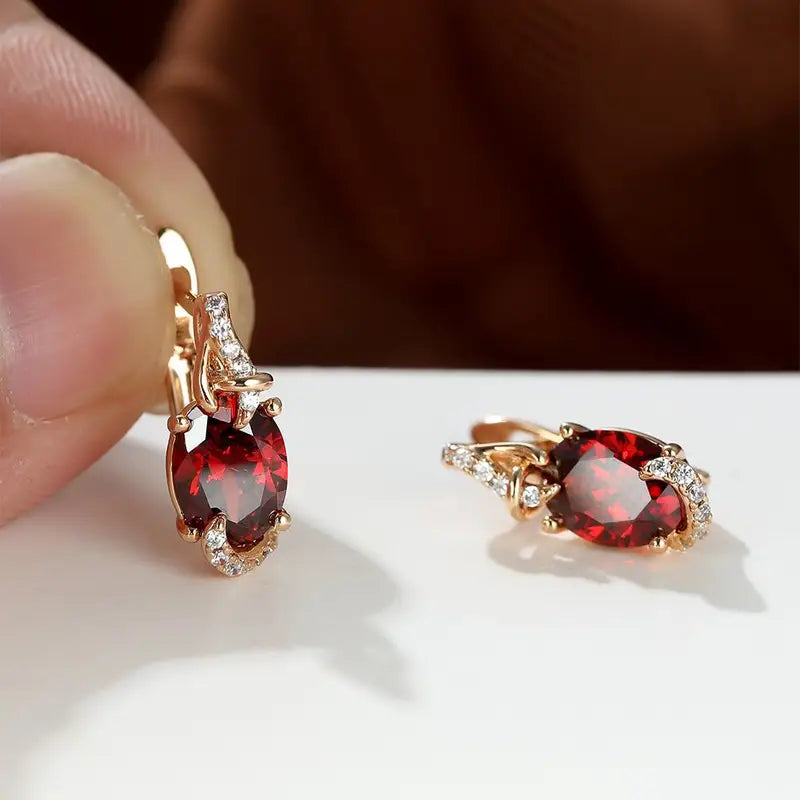 Crimson Twilight Drop Earrings | Gold