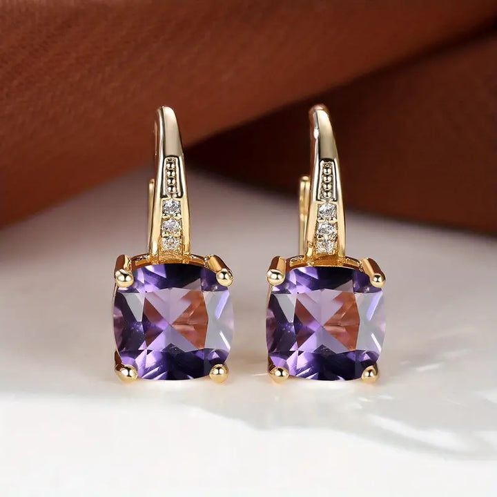 Mystic Sapphire Stone Hoop Earrings | Gold