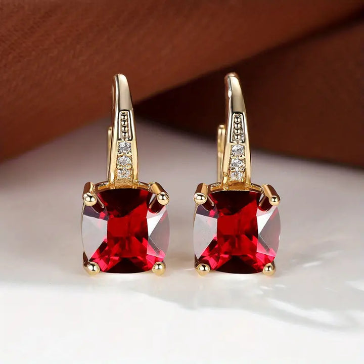 Mystic Sapphire Stone Hoop Earrings | Gold