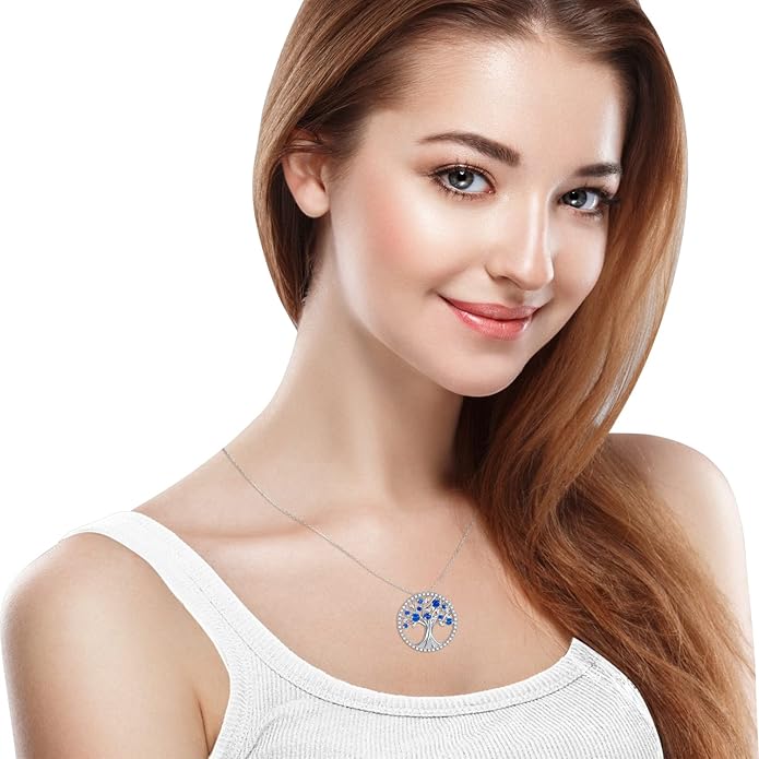 Tree of Life Sapphire Necklace | White Gold