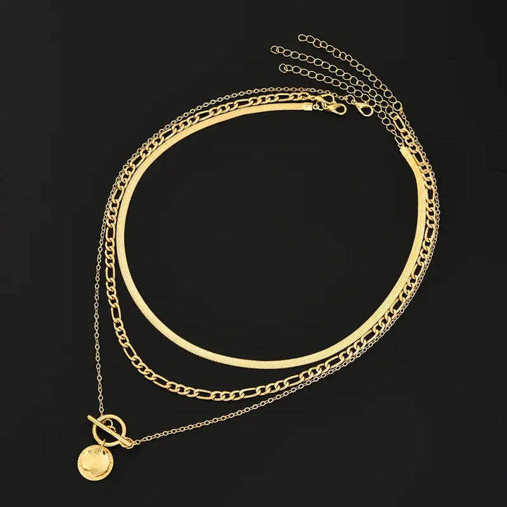 Savira Textured Coin Layered Necklace | Gold