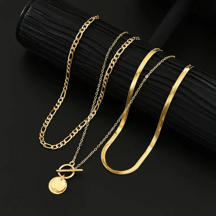 Savira Textured Coin Layered Necklace | Gold